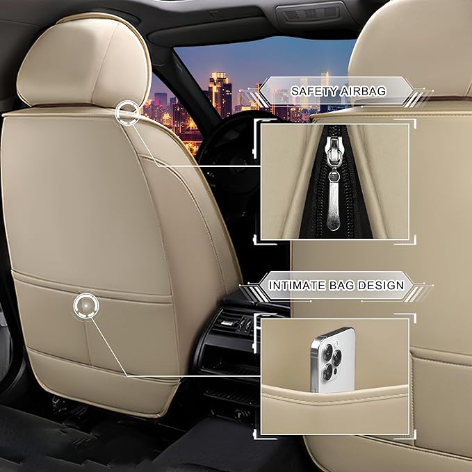 CTDS Car Seat Covers for Nissan Sentra 2000-2026, Stylish Sport Seat Cover, Premium Nappa Leather Car Seat Cover. Automobile Seat Covers Sets.(Luxury 5 Seats/Beige)