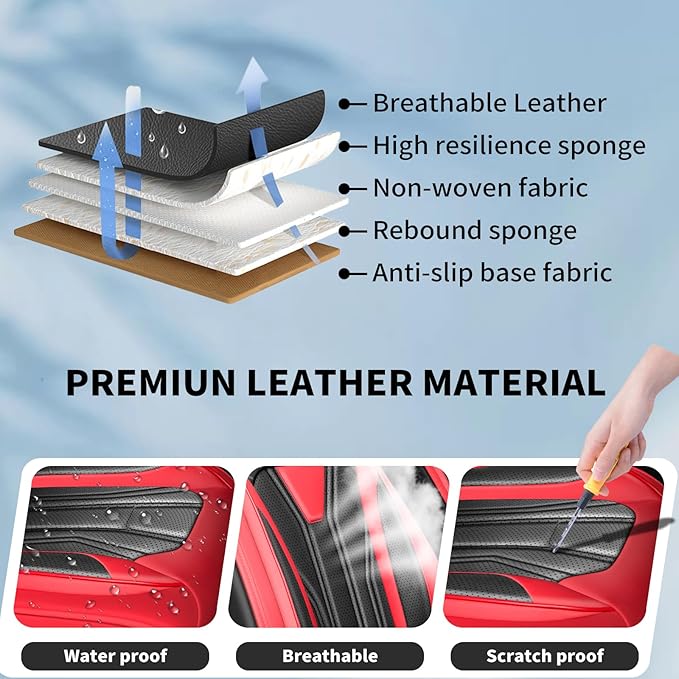 Fit Tucson Car Seat Covers Premium Leather for Hyundai Tucson 2010-2025 2026. Waterproof， Breathable, Scratch-Resistant & All-Weather Seat Cushion Protector (Full Set, Red&Black)