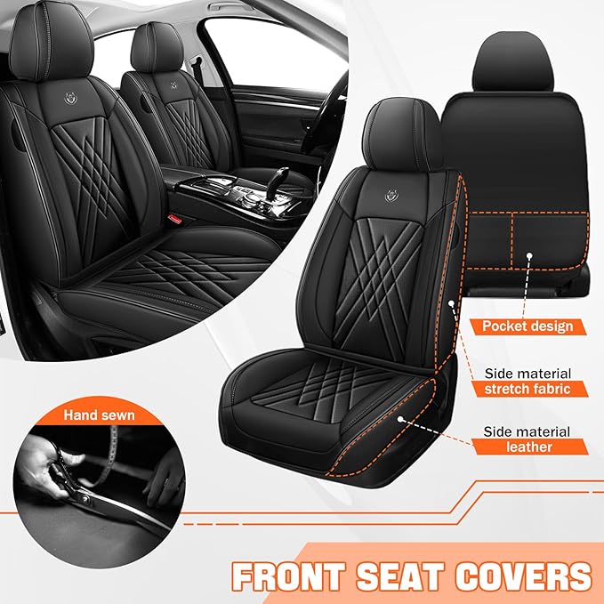 Car Seat Covers Compatible with Toyota Camry 2012-2026 Durable Waterproof Automotive Seat Covers Stretchable Fabric Material, Airbag Compatibility, Premium Nappa Leather(Black, 2 Pcs Front)