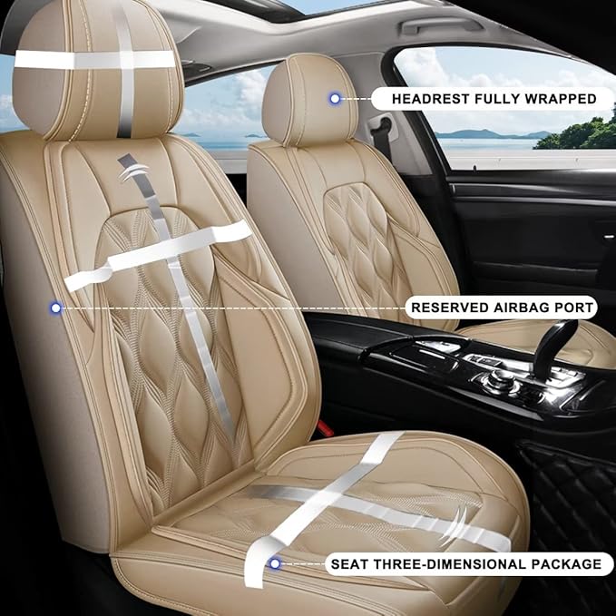 AOMSAZTO Front Seat Covers Fit for Kia Sportage 2009-2026 Waterproof Faux Leather Car Seat Cover Compatible with Airbag(2PCS Front, Beige)