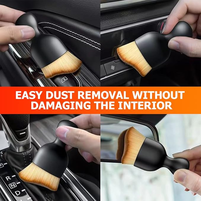 Blilo Car Interior Detailing Brush, Auto Soft Hair Cleaning Brushes, Curved Dirt Dust Collectors, Removal Tool for Dashboard Air Conditioner Vents Leather, Scratch Free (Dark Brown/1PCS)