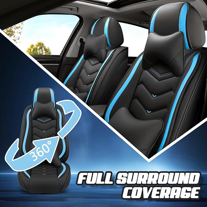 Car Seat Covers for Mitsubishi Outlander 2003-2026, Premium Nappa Leather Car Seat Cover, Stylish Sport Seat Covers， Automobile Seat Cover Sets.(Luxury 5 Seats/Black Blue)