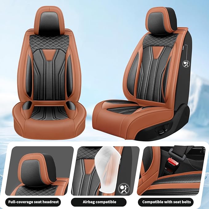 Fit Accord Car Seat Covers Premium Leather for Honda Accord 2012-2025 2026. Waterproof， Breathable, Scratch-Resistant & All-Weather Seat Cushion Protector（Full Set,Brown&Black