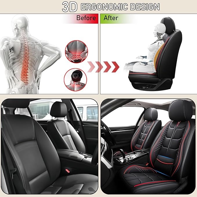 Leather Car Seat Covers Fit for Toyota Prius Prime 2017-2024, 5 Seater Car Seat Cover, Premium Waterproof, Scratch Resistant Car Interior Accessories (Full Set Black Red)