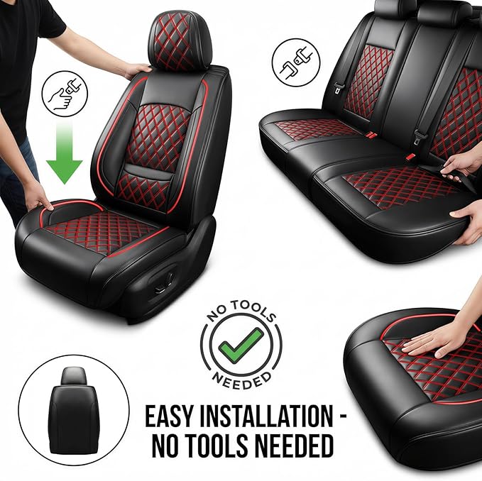 Fit TLX Car Seat Covers for Acura TLX 2014-2025 2026 - Premium Leather, Waterproof, All-Weather, Airbag Compatible, Anti-Slip, Breathable, Easy Install, Seat Protectors, Full Set, Redline