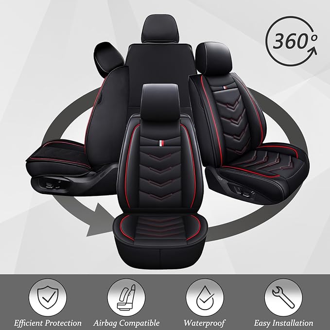Car Seat Cover for Ford Explorer 2000-2025, Waterproof Durable Compatible Airbag, Premium Leather Seat Protector(2 Seats Standard,Black Red)
