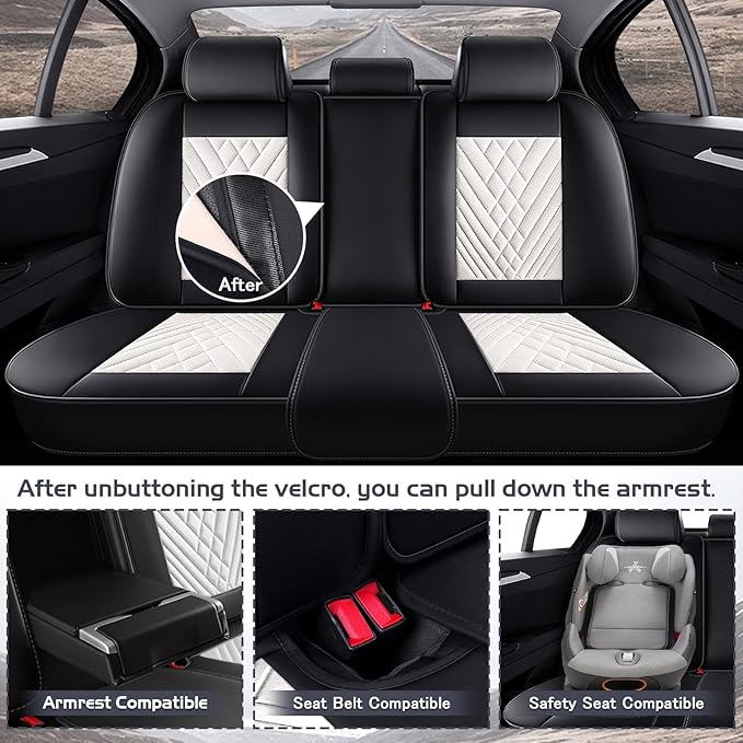 Truck Seat Covers for GMC Sierra 3500 2007-2026, Waterproof Premium Leather Full Coverage Car Seat Cover, Muscle Sport Style Auto Interior Seat Cover Sets (Full Set/Black White)