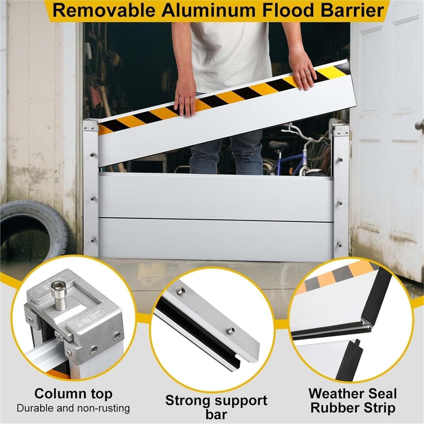 Reusable Heavy Duty Aluminum Flood Barriers for Home Exterior, Flood Protection Barriers Water Barrier Door Quick Detachable Garage Doors Detachable Mobile Rain Water Baffle ( H 55.1 inch L 12FT)