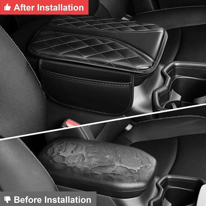 Center Console Cover Fit for RAV4 Scratch & Wear Resistant Waterproof Middle Console Cover with 2 Storage Bags(Black)