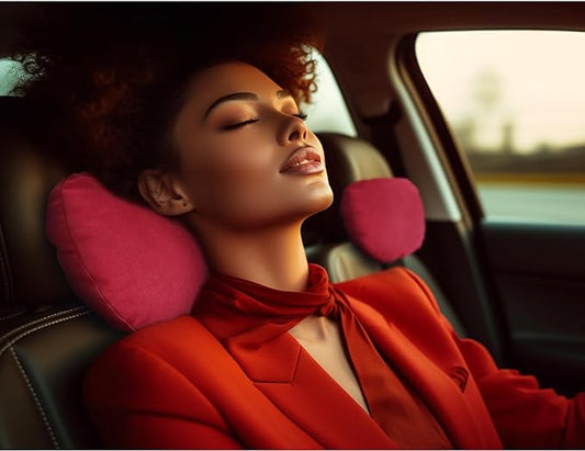 2pcs Car Neck Pillow for headrests,Support Drive Seats Head Cushion Pillows,Superfiber Suede,Plant-Based Polyester,Thickness & Height Adjustable,11.8x7.5,Inner Liner fillable(Bright Red)