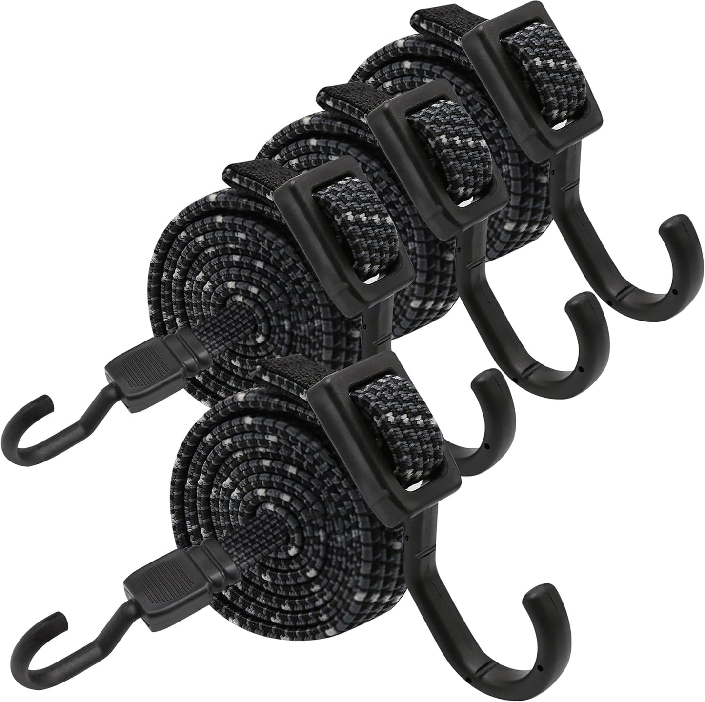 Bungee Cords with Hooks Heavy Duty, Flat Adjustable Bungee Cords with Hooks 40 Inch, Reflective Rubber Black Bungee Straps with Buckle Hooks for Outdoor, Camping, Tarps, Bike Racks, Tents, Black
