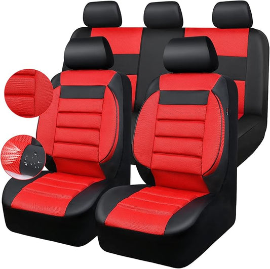 CAR PASS Leather 3D Foam Back Support Car Seat Covers Full Set Air Mesh Automotive Seat Covers, All Season Car Seat Cover Fit Automotive,SUV,Sedan,Van, Airbag Compatible Elegance (Black and Red)