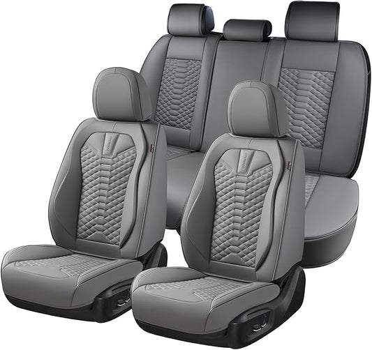 Coverado Car Seat Covers Full Set, Nappa Leather Seat Covers for Cars, 5 Seats Universal Waterproof Seat Covers, Front and Back Car Seat Protector, Automotive Seat Covers Fit for Most Cars, Gray