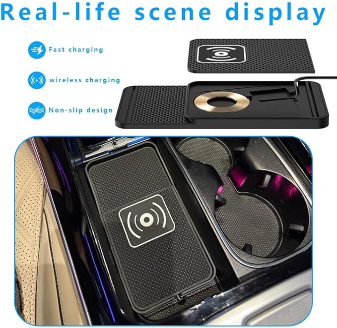 Wireless Charging Pad for Car for Chevrolet Trax 2015-2022 2024-2026, Non-Slip Type C/USB 20W Fast Phone Charging Pad DIY Trim-to-Fit No Interior Damage,A&USB