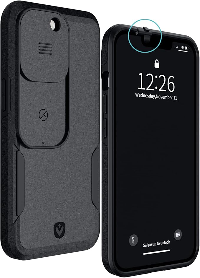 Spy-Fy iPhone 13 Pro Case with Camera Covers Front and Rear | Protect Your iPhone and Privacy | 6-Foot Drop Proof | 6,1 Inch | Camera Protection by Valenta. Black