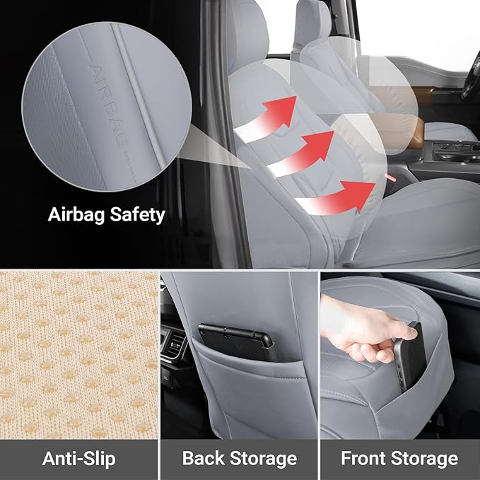 Coverland Custom Fit Car Seat Covers for Car Compatible with [Civic, Accord, Prius, BMW 3-Series, VW Golf, Bolt] Premium Waterproof Non-Slip Interior Seat Protector [Front Gray- Size Chart A11]