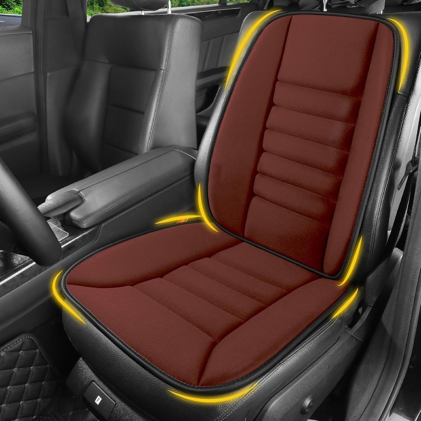 Car Seat Cushion with Back Support Pillow, Comfy Lumbar Support & Seat Cushion, Memory Foam Driving Pillow for Back-Sciatica Pain Relief, Auto Pad Suitable for Car, Truck, SUV - Brown