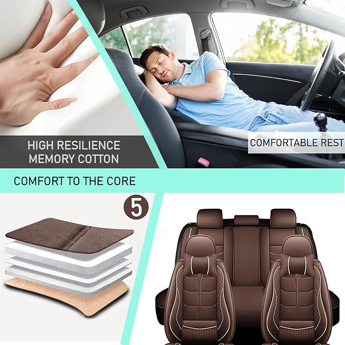 Leather Car Seat Covers Fit for Toyota Avalon Hybrid 2013-2024, 5 Seater Car Seat Cover, Premium Waterproof, Scratch Resistant Car Interior Accessories (Full Set with Pillow Coffee)