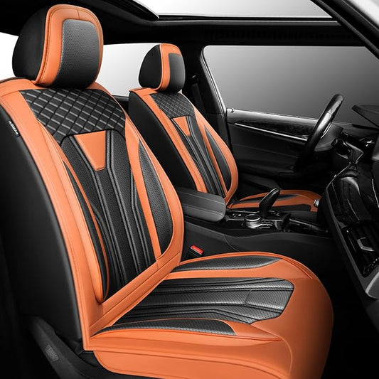 Fit Accord Car Seat Covers Premium Leather for Honda Accord 2012-2025 2026. Waterproof， Breathable, Scratch-Resistant & All-Weather Seat Cushion Protector（Front Seat,Orange&Black