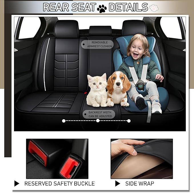 Leather Car Seat Covers Fit for Toyota Sequoia 2001-2024, 5 Seater Car Seat Cover, Premium Waterproof, Scratch Resistant Car Interior Accessories (Full Set Black White)