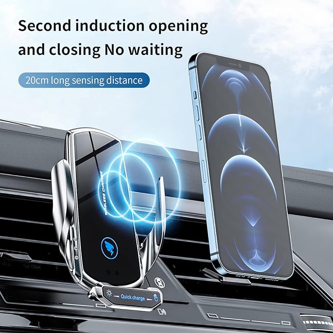 Wireless Car Charger Mount Automotive Electric Induction 15W Fast Charging Auto Clamping Car Phone Holder Mount Wireless Charging Mount Air Vent Phone Holde Compatible with All Android (Red)