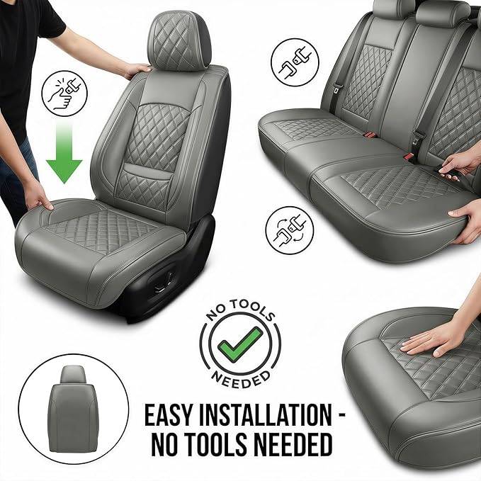 Fit RLX Car Seat Covers for Acura RLX 2013-2020 - Premium Leather, Waterproof, All-Weather, Airbag Compatible, Breathable, Easy Install, Seat Protectors, Only 2 Front seat Covers, Gray