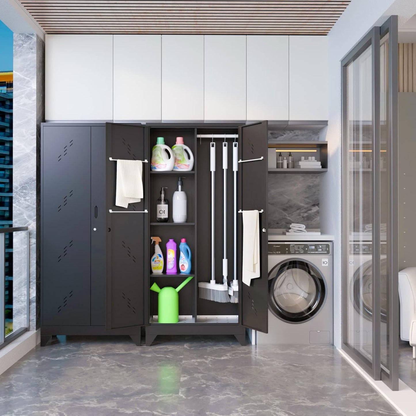 Metal Garage Storage Cabinet,Storage with Doors and Shelves, 71" Tall Garage Cabinet,Home Office with Lock Doors (H71* D16.53*L31.5in)