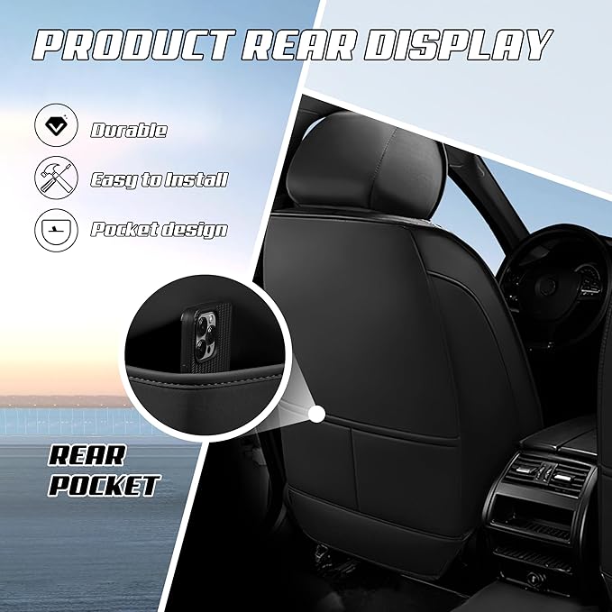 Car Seat Covers Fit for Toyota rav4 2000-2026, Stylish Sport Seat Covers, Waterproof Wear-Resistant Premium Nappa Leather Car Seat Cover.(2 Pcs Front with Pillow/Black)
