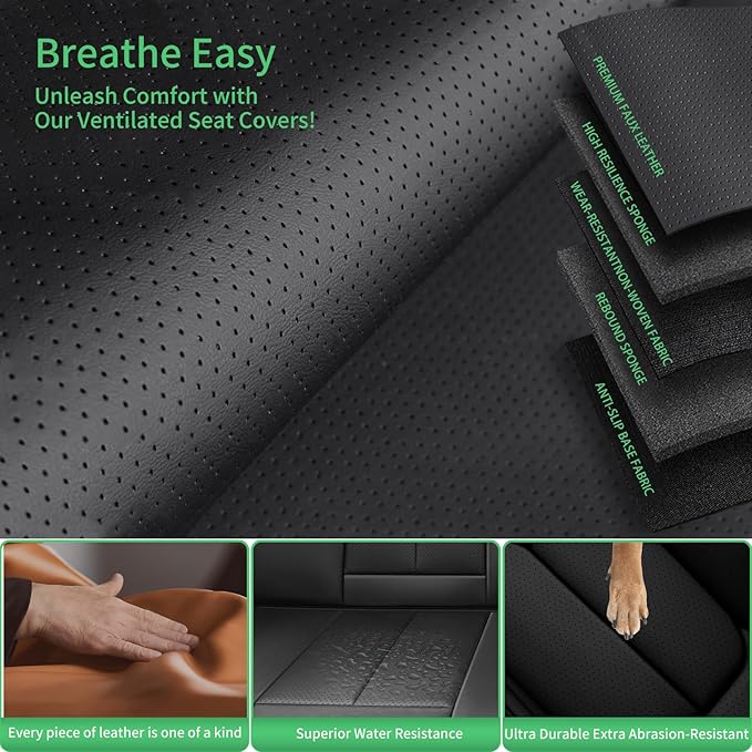 Fit Honda Fit Car Seat Covers for Honda Fit 2007-2019 2020-Upgraded Premium Waterproof & Breathable Leather, Airbag Compatible, All-Weather Seat Cushion Protector,2 Front/Black