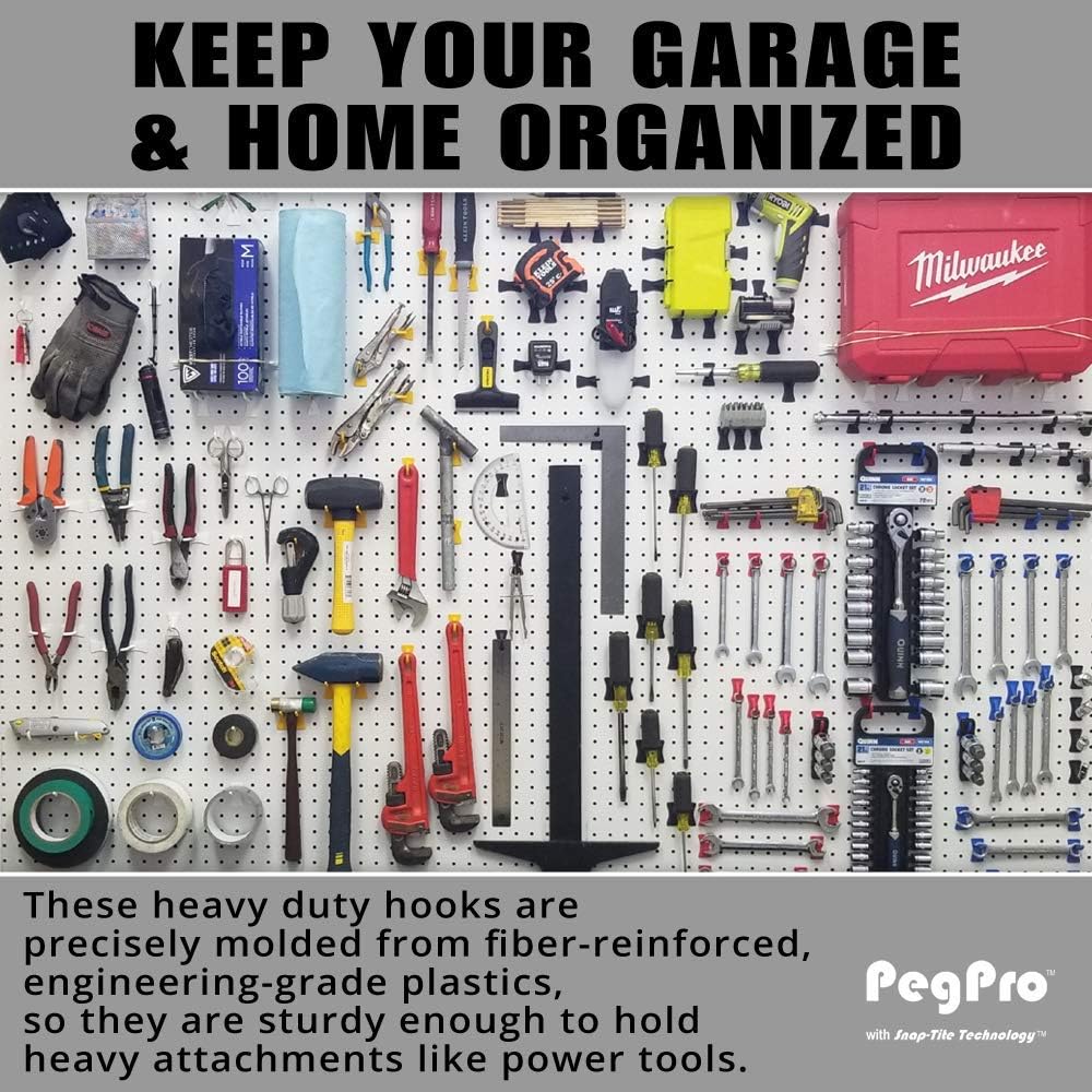 PegPro® J, 1" & 2" Kit for Standard “Wood Fiber” pegboard – Durable Plastic Pegboard Hooks - for Garage, Kitchen, Craft Room, and More (J, 1" & 2" Hook - 72 Pack, Confetti Mix)