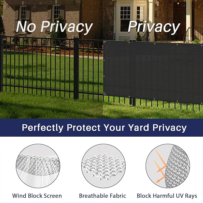 Windscreen4less Privacy Fence Screen Heavy Duty Windscreen Fencing Mesh Fabric Shade Net Cover with Brass Grommtes for Outdoor Wall Garden Yard Pool Deck, 8'x185' Black