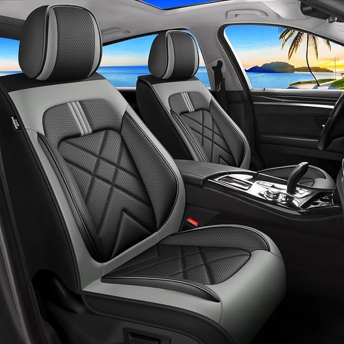 CX-50 Car Seat Covers Fit for Mazda CX-50 2023-2026, Full Coverage Premium Leather Waterproof Breathable Seat Covers, Automotive Seat Protectors, Airbag Compatible(Full Set Seats, Black Gray)