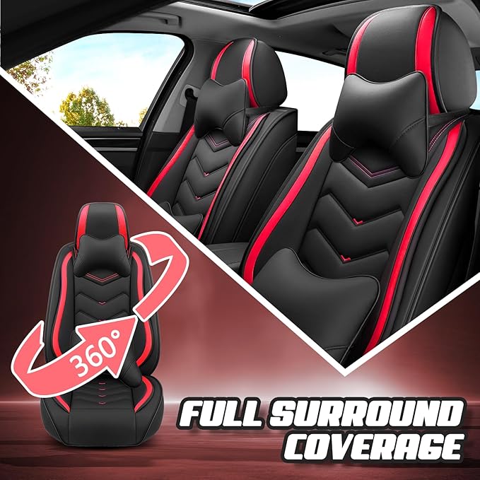 Car Seat Covers for Hyundai Sonata 2002-2026, Premium Nappa Leather Car Seat Cover, Stylish Sport Seat Covers， Automobile Seat Cover Sets.(Luxury 2 Seats/Black Red)