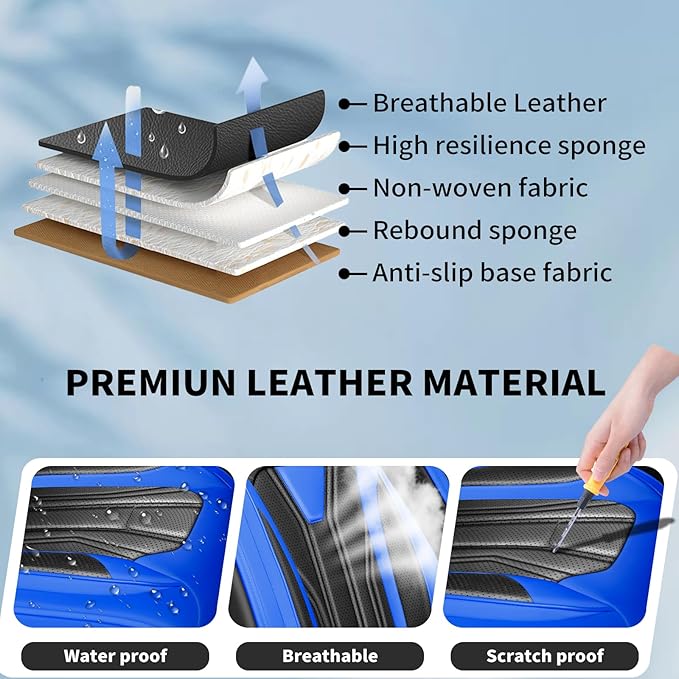 Fit Tucson Car Seat Covers Premium Leather for Hyundai Tucson 2010-2025 2026. Waterproof， Breathable, Scratch-Resistant & All-Weather Seat Cushion Protector (Full Set, Blue&Black)