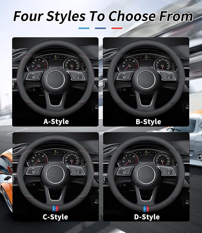 Custom-Fit for Kia Steering Wheel Cover, Premium Leather Car Steering Wheel Cover with Logo, Non-Slip, Breathable, for