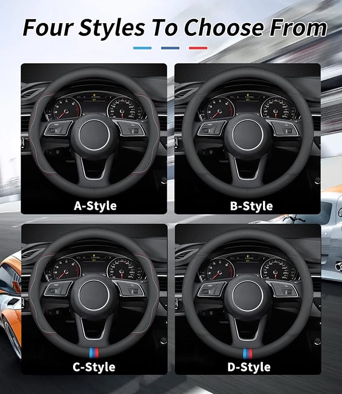 Custom-Fit for Dodge Steering Wheel Cover, Premium Leather Car Steering Wheel Cover with Logo, Non-Slip, Breathable, for Dodge Accessories (A-Style,for Dodge)