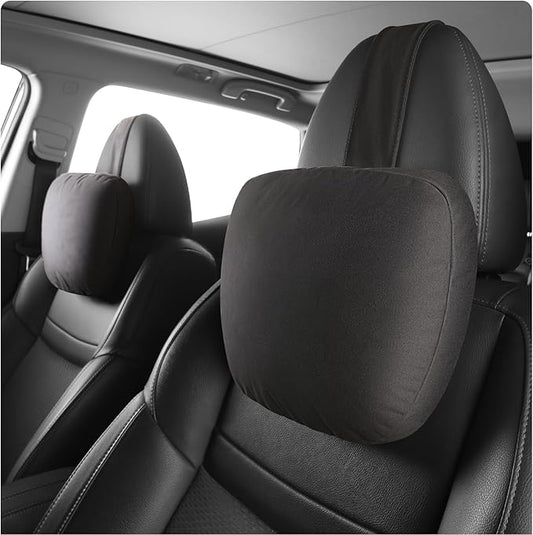 2pcs Car Neck Pillow for headrests,Support Drive Seats Head Cushion Pillows,Microfiber Velvet,Plant-Based Polyester,Thickness & Height Adjustable,11.8x7.5,Inner Liner fillable (Black Color)