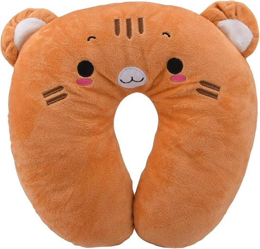 Travel Pillow for Kids, Cute Animal Neck Pillow Support U Shaped Cushion Plush Soft Rest Reading Pillows Sleeping Pillows for Airplane Train Car (Color:Yellow cat)