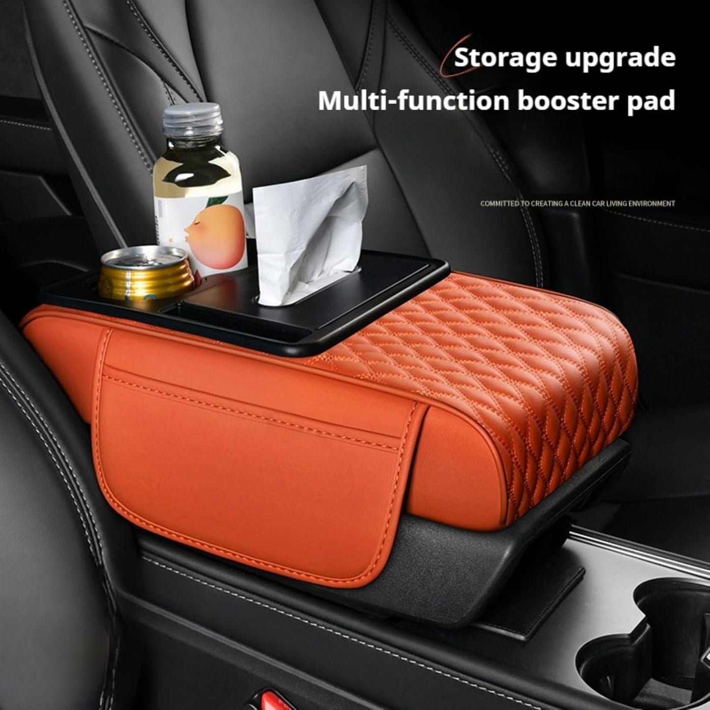 Center Console Cover Organizer, 5-In-1 Arm Rest Cover for Car with Cup Holder & Storage Pocket & Tissue Holder, Armrest Cover Cushion Pad, Water Ripples, Brown