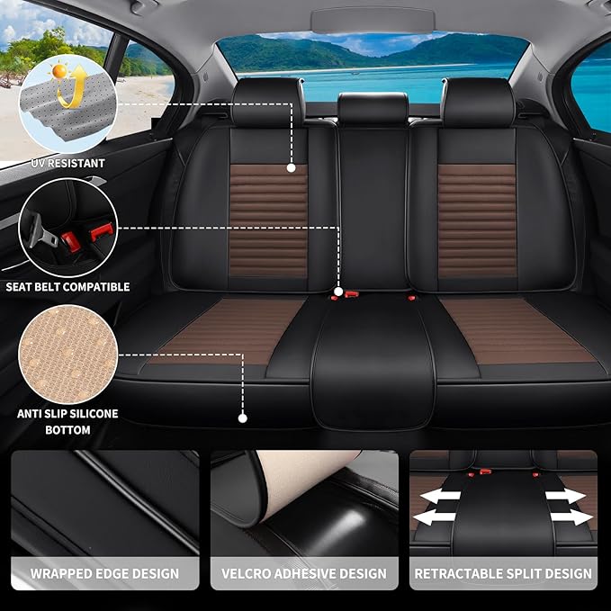 Car Seat Covers Full Set Fit for Toyota C-HR 2018-2022, Premium Faux Leather Car Seat Protector,Breathable Anti-Slip Full Wrapping Edge Seat Covers(Black&Brown,Full Set)
