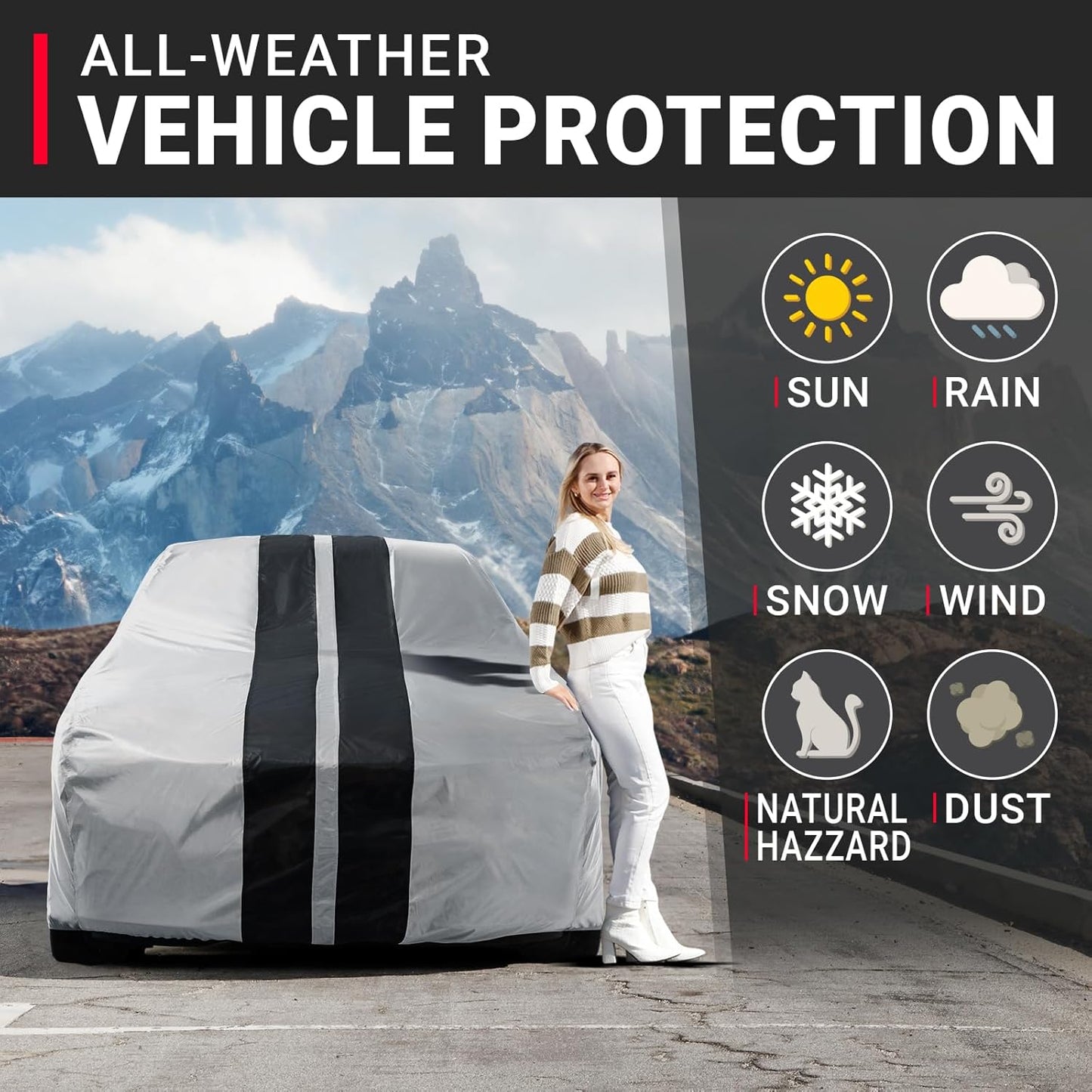 iCarCover Custom Car Cover for Pontiac Tempest 4-Door (1964-1967) Waterproof All-Weather Rain Snow UV Sun Protector Full Exterior Indoor Outdoor Car Cover (Stripe - Gray/Black)