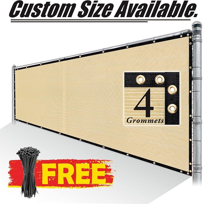 Royal Shade Custom Size 5' x 56' Beige Fence Privacy Screen Windscreen Cover Netting Mesh Fabric Cloth - Cable Zip Ties Included (We Make Custom Size)
