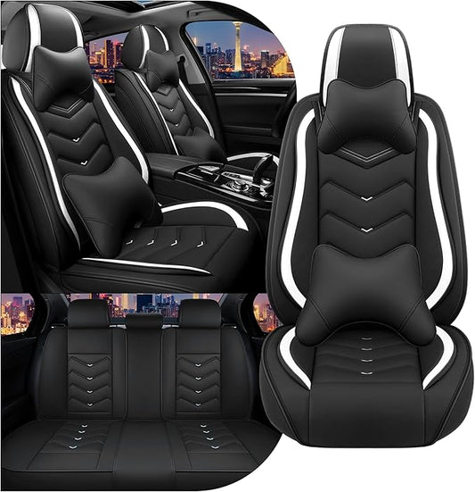 CTDS Car Seat Covers for Toyota Corolla 2000-2026, Stylish Sport Seat Cover, Premium Nappa Leather Car Seat Cover. Automobile Seat Covers Sets.(Luxury 5 Seats/Black White)