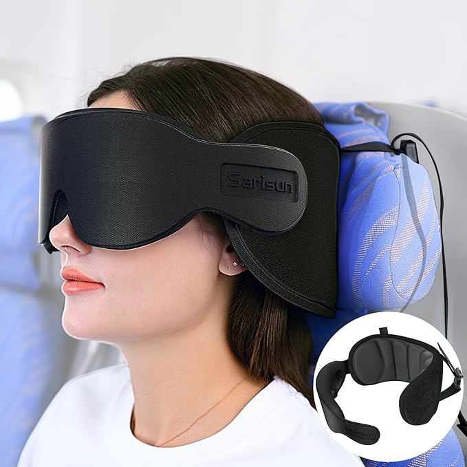 Travel Pillow for Airplanes, Airplane Pillow with Eye Mask, Travel Pillows for Long Flight Sleeping, Travel Neck Pillows for Road Trip Car Headrest, Stop Bobble Head Neck Pain, Dark Grey