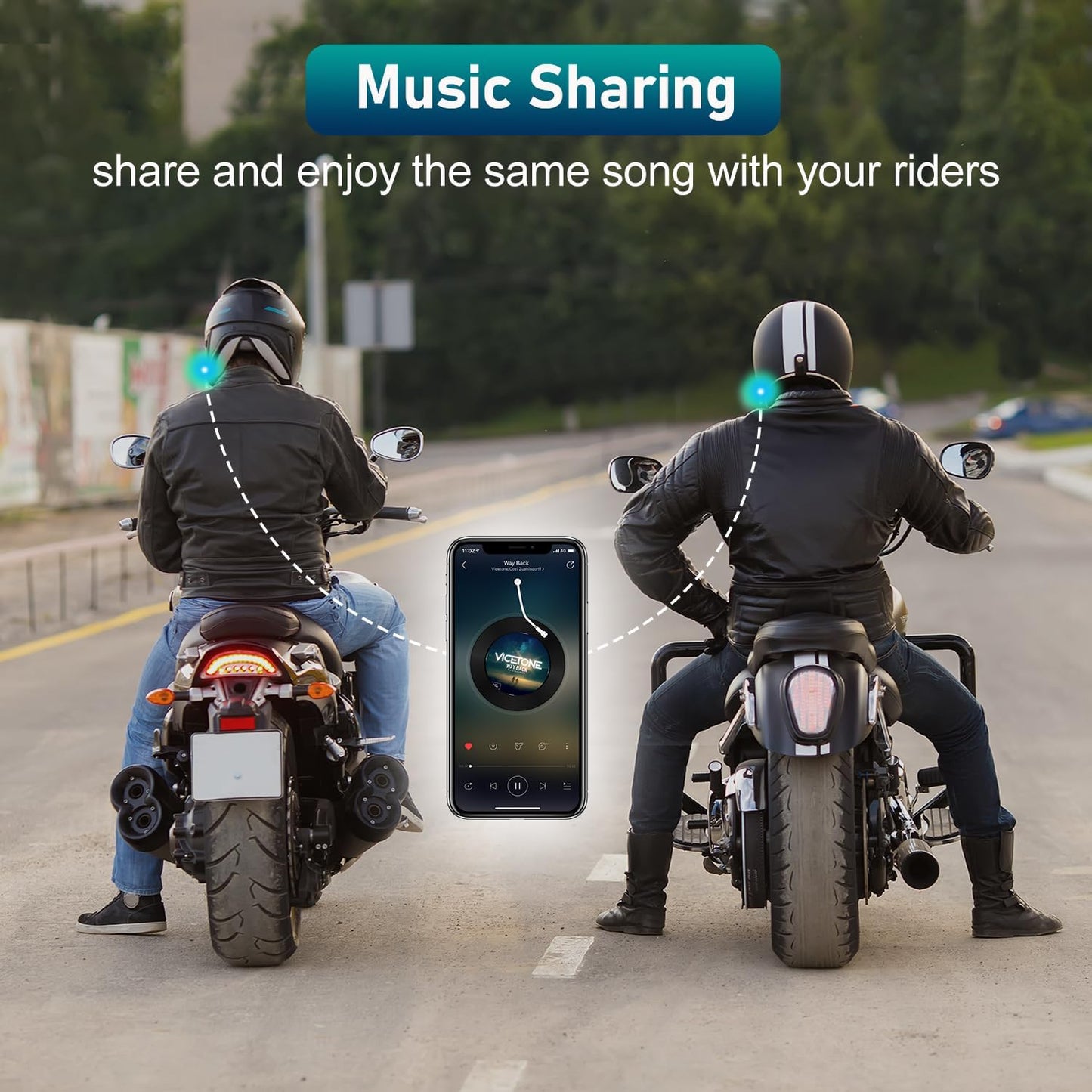 TK-X4 Motorcycle Bluetooth Headset, 6 Riders 2000m Helmet Intercom with Bluetooth 5.1/Music Share/Top-Tier Noise Reduction/HiFi Stereo Sound,Universal Communication System Headphones(1 Pack)