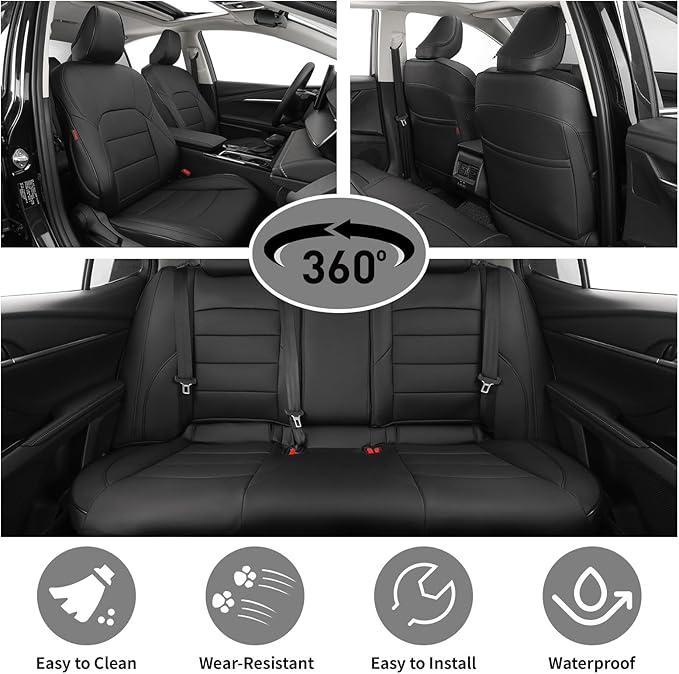 EKR Camry Seat Covers for Toyota Camry TRD 2020 2021 2022 2023 2024,Waterproof Truck Seat Cushion Protectors,Leather Car Seat Cover Full Set -Faux Leather (Black)