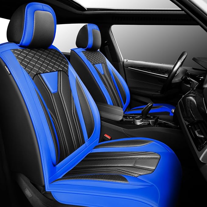 Fit Accord Car Seat Covers Premium Leather for Honda Accord 2012-2025 2026. Waterproof， Breathable, Scratch-Resistant & All-Weather Seat Cushion Protector（Front Seat,Blue&Black