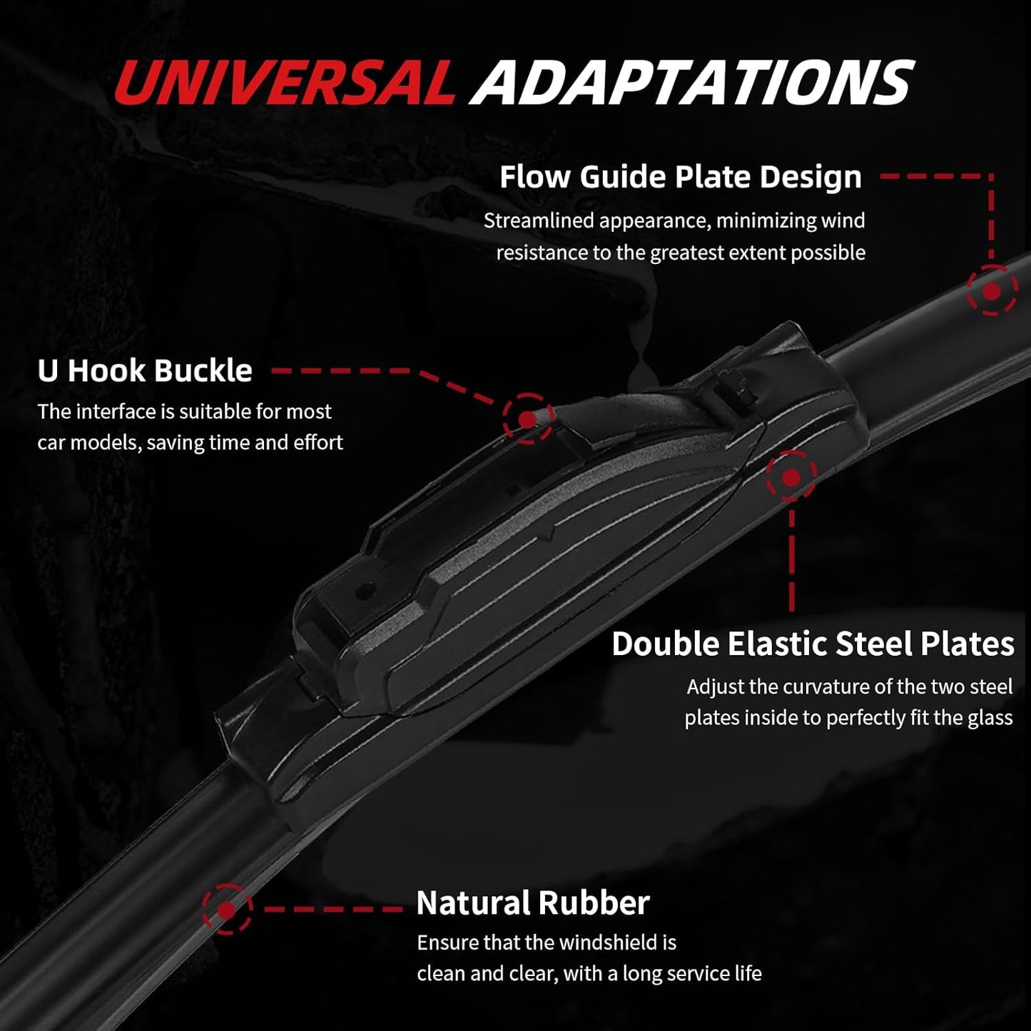 OTUAYAUTO Premium Windshield Wiper Blades - Replacement for Hyundai Tucson 16-20, Mazda CX7 07-12 - Precision Fit, All-Weather Performance, Front and Rear Wiper Blades, U Hook - 26"+16"+14" (Pack 3)