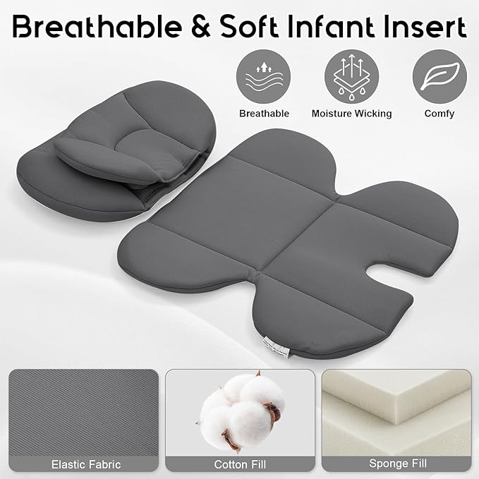 Thickened Carseat Head Support for Infant, Infant Car Seat Insert with Extra Headrest for Preemie to Newborn, Adjustable Baby Car Seat Cushion with Filled Natural Spong