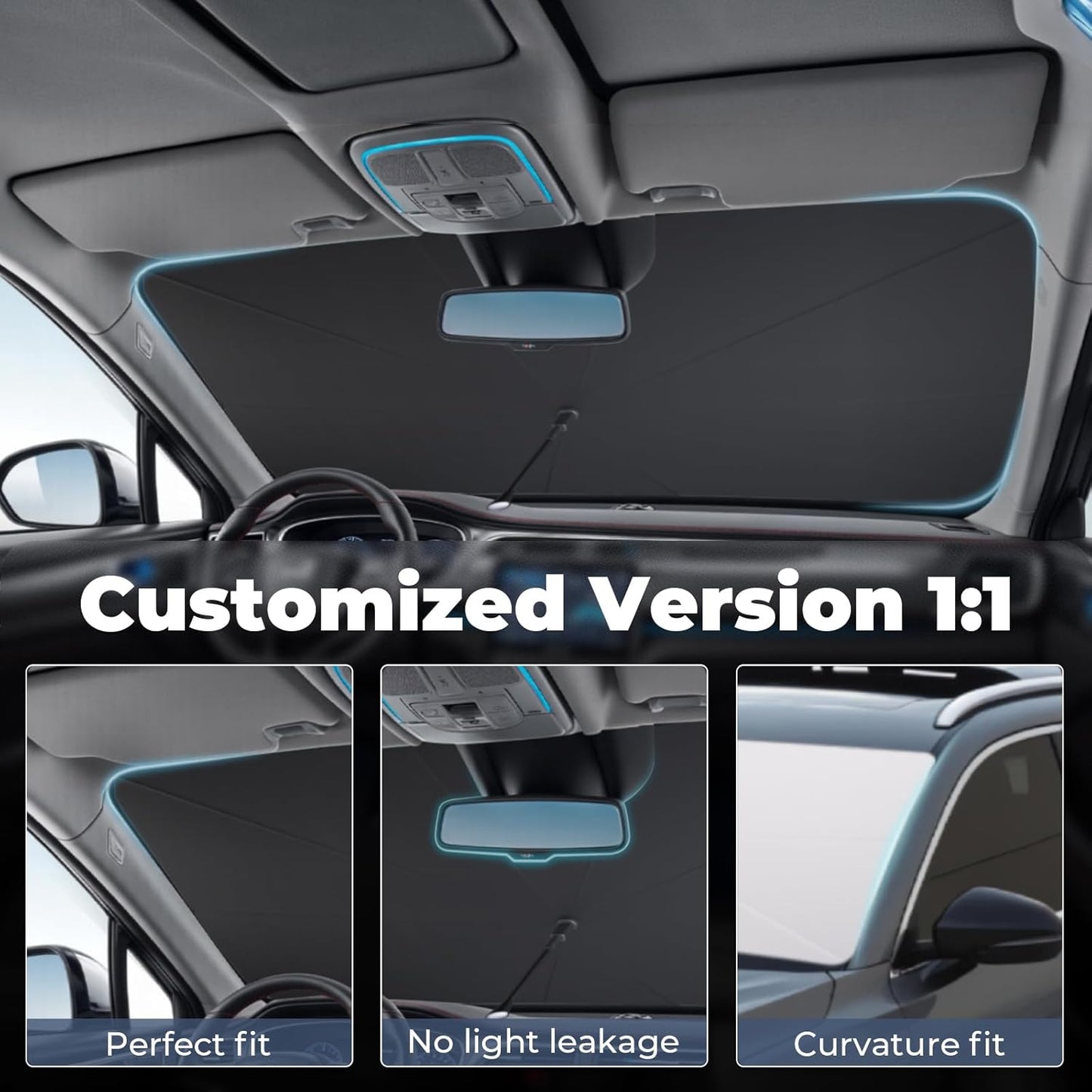 Windshield Sun Shade Umbrella: Custom Fit for 2009-2018 Dodge RAM 1500 ST, SLT, Laramie, Sport, Big Horn, Tradesman (DS/DJ) - Double Thickened Foldable Front Window Sunshade, UV & Heat Protection